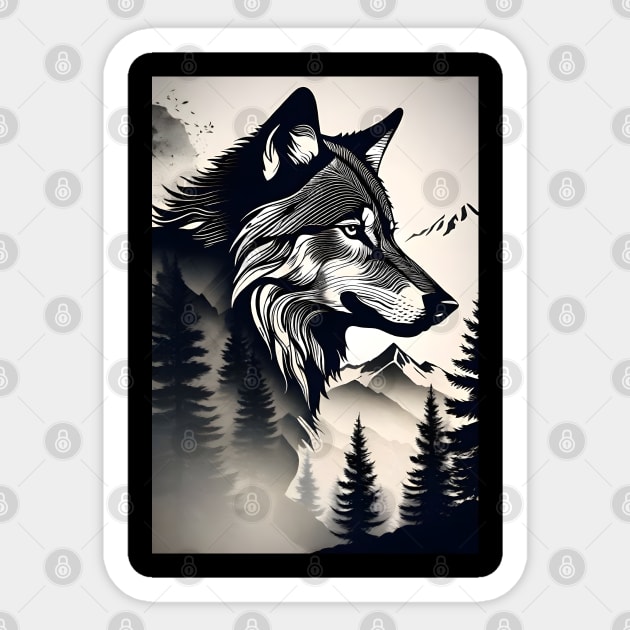 Wolf Silhouette 2 Sticker by Tree Tees